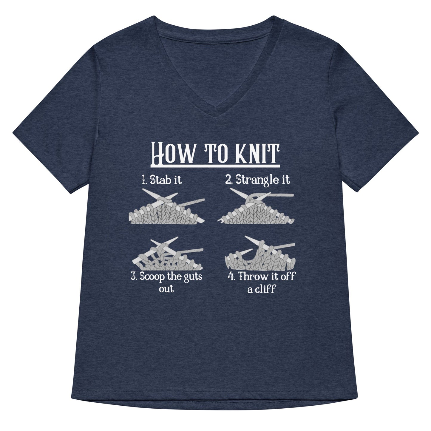 How to Knit V Neck T-Shirt Heather Navy / S