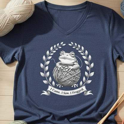 I came, I saw, I Frogged V Neck T-Shirt Heather Navy / S