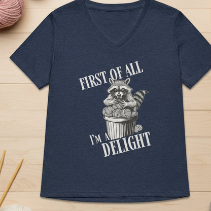 I'm a Delight V Neck T-Shirt Heather Navy / S