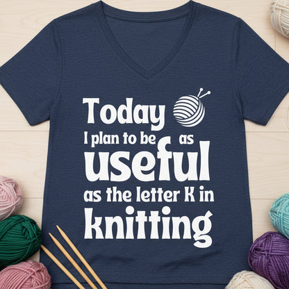 K in Knitting V Neck T-Shirt Heather Navy / S