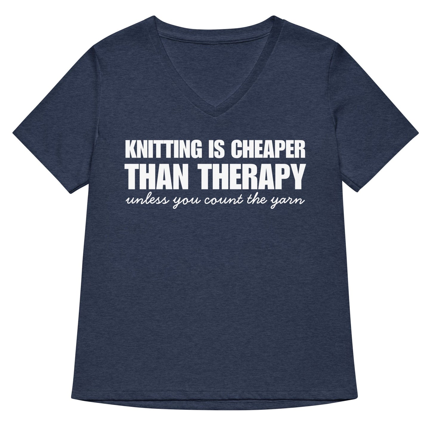 Knitting is Cheaper V Neck T-Shirt Heather Navy / S