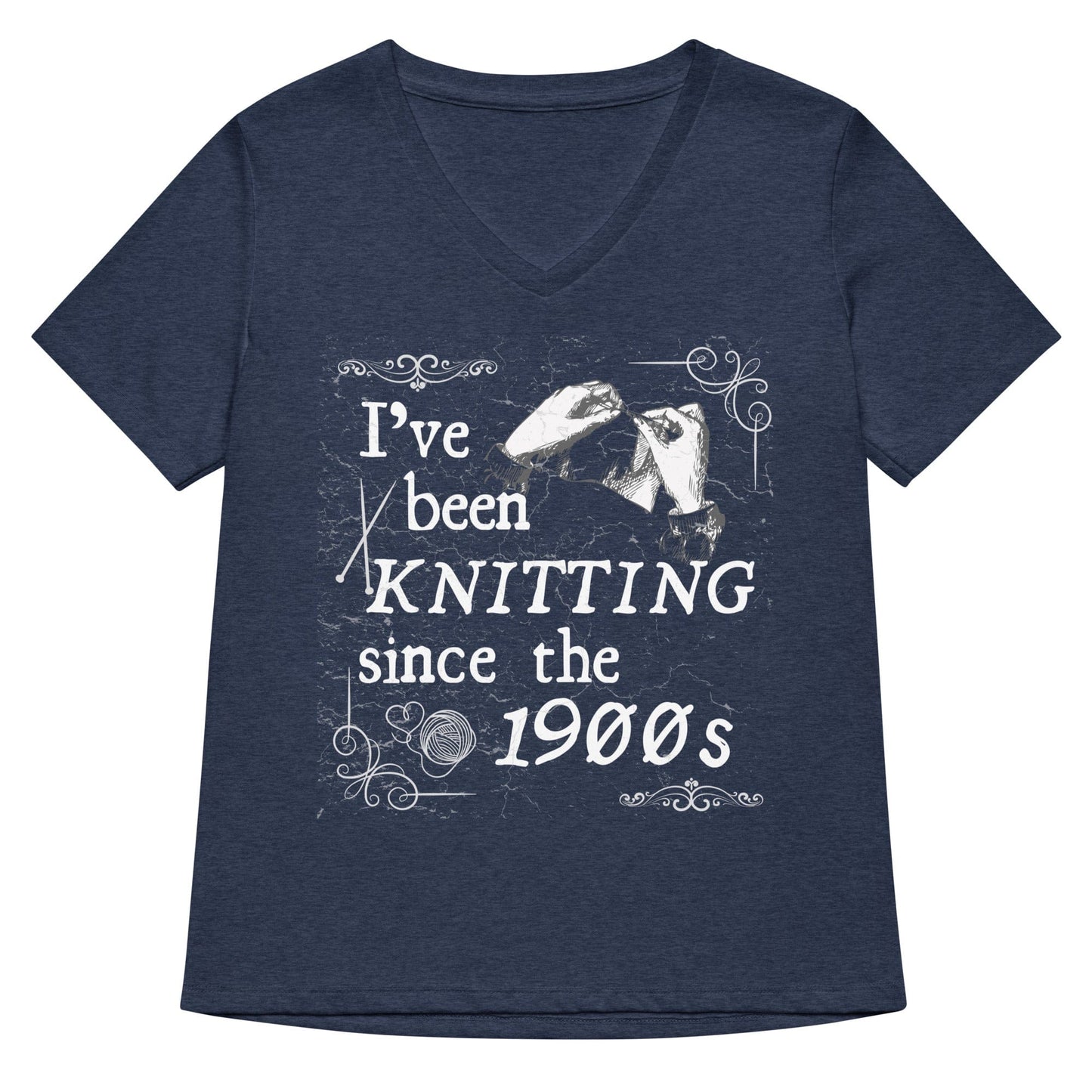 Knitting Since the 1900s V Neck T-Shirt Heather Navy / S