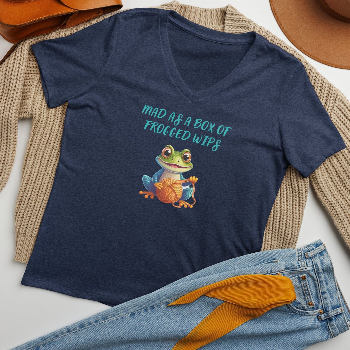 Mad as a box of Frogged WIPS V-Neck T-Shirt Heather Navy / S