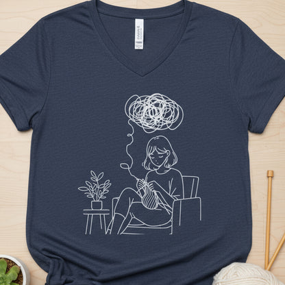 Mental Health V Neck T-Shirt Heather Navy / S