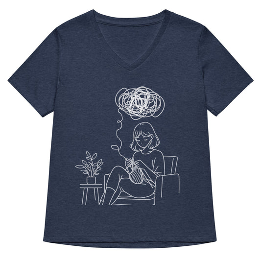Mental Health V Neck T-Shirt Heather Navy / S