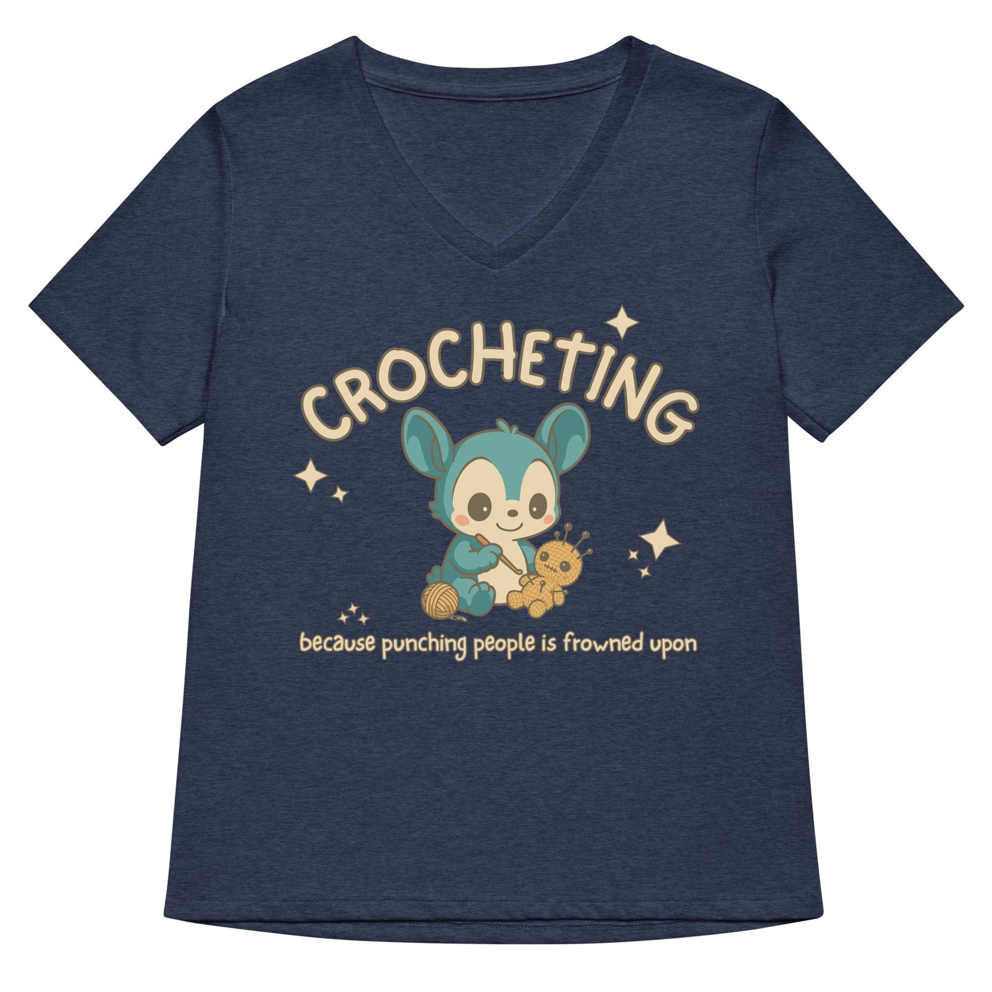 Punching People Is Frowned Upon V Neck T-Shirt Heather Navy / S