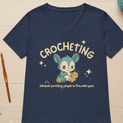 Punching People Is Frowned Upon V Neck T-Shirt Heather Navy / S