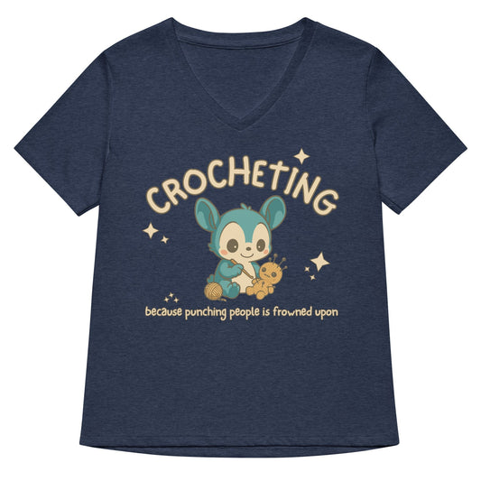 Punching People Is Frowned Upon V Neck T-Shirt Heather Navy / S