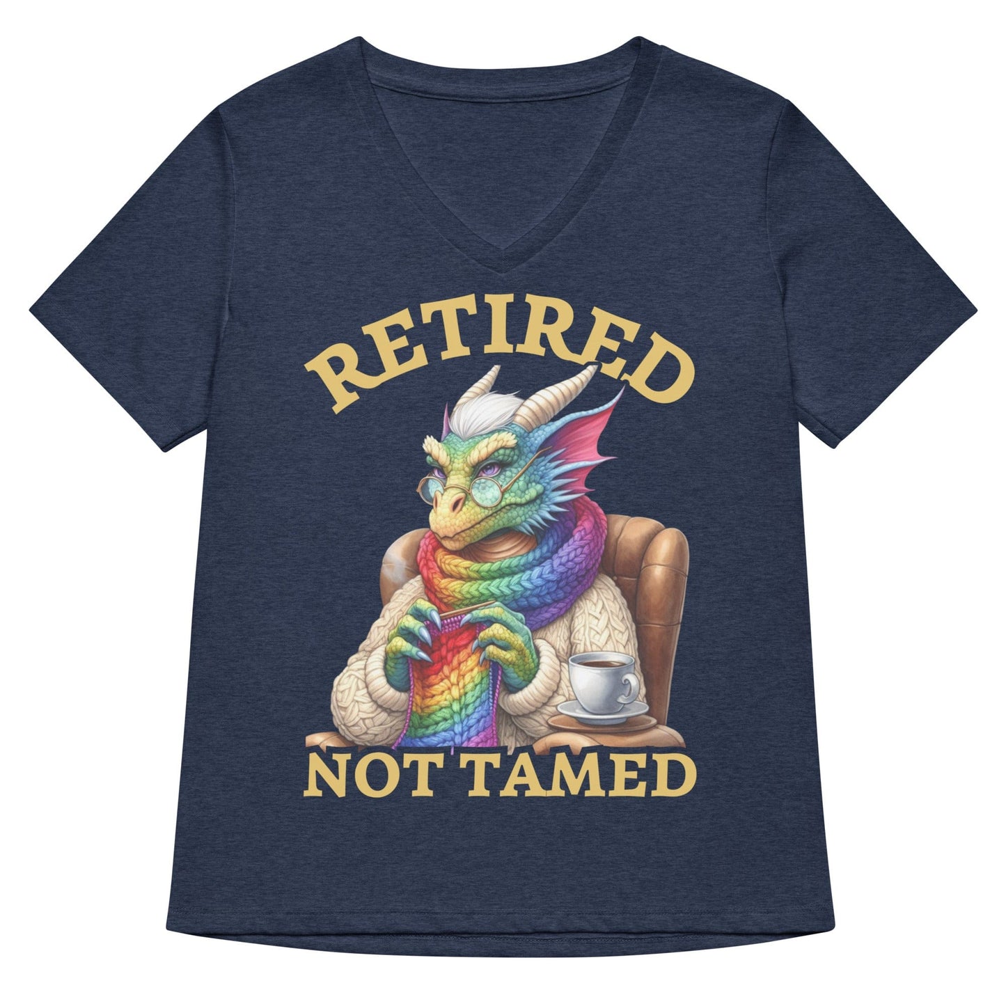 Retired not Tamed V Neck T-Shirt Heather Navy / S