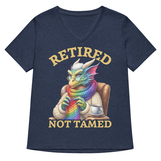 Retired not Tamed V Neck T-Shirt Heather Navy / S