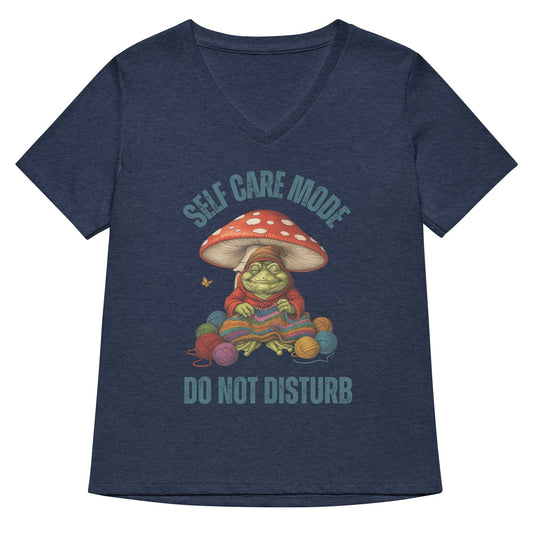 Self Care Mode V Neck T-Shirt Heather Navy / S