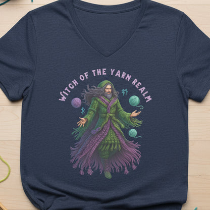 Warlock of the Yarn Realm V Neck T-Shirt Heather Navy / S
