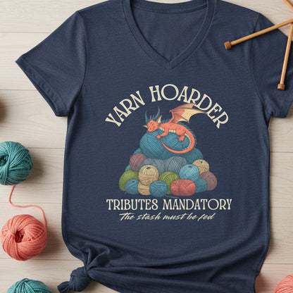 Yarn Hoarder V Neck T-Shirt Heather Navy / S