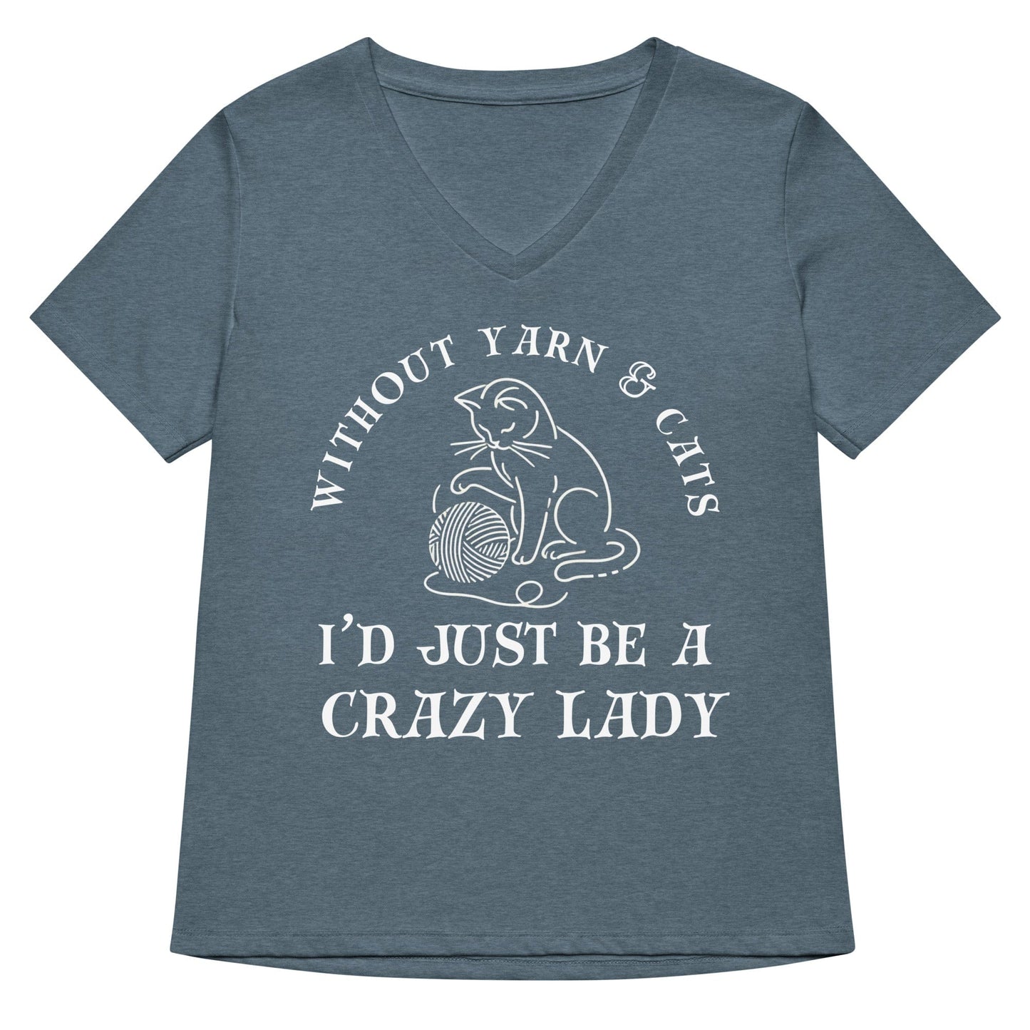 Cats & Yarn V Neck T-Shirt Heather Slate / S