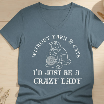 Cats & Yarn V Neck T-Shirt Heather Slate / S