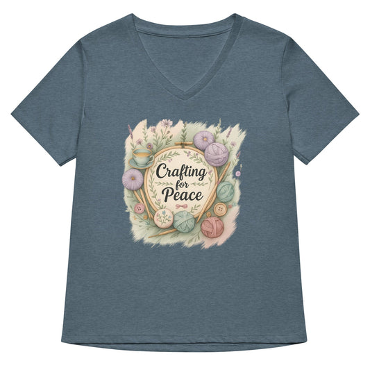 Crafting for Peace V Neck T-Shirt Heather Slate / S