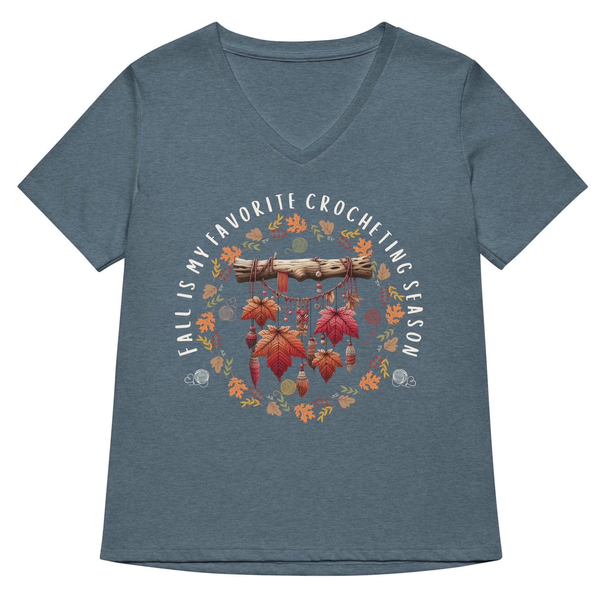 Fall is my Crocheting Season V Neck T-Shirt Heather Slate / S
