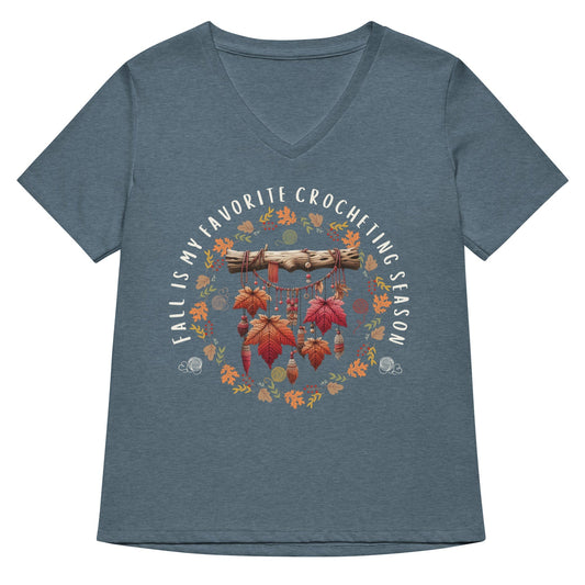 Fall is my Crocheting Season V Neck T-Shirt Heather Slate / S