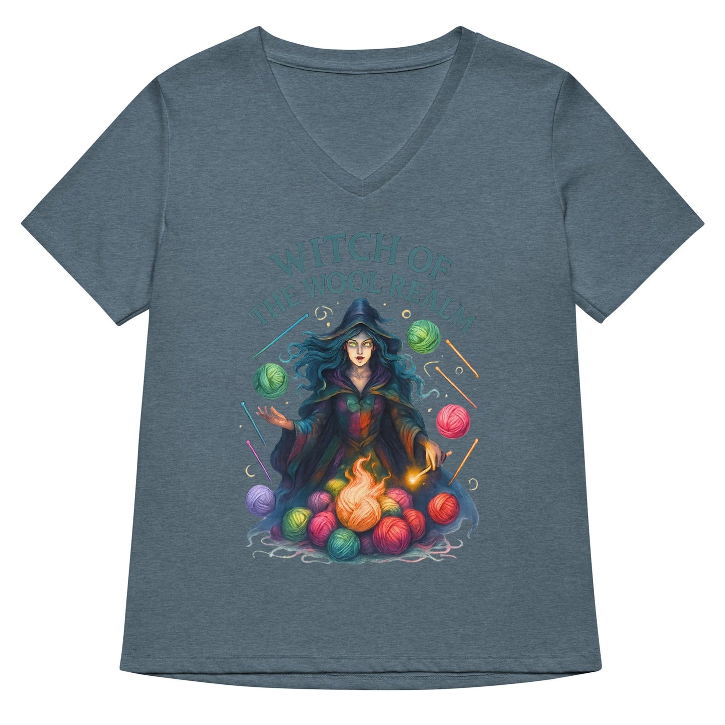 Fire Witch of the Wool Realm V Neck T-Shirt Heather Slate / S