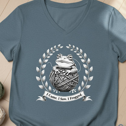 I came, I saw, I Frogged V Neck T-Shirt Heather Slate / S