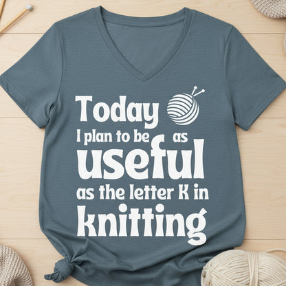 K in Knitting V Neck T-Shirt Heather Slate / S
