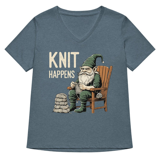 Knit Happens V Neck T-Shirt Heather Slate / S