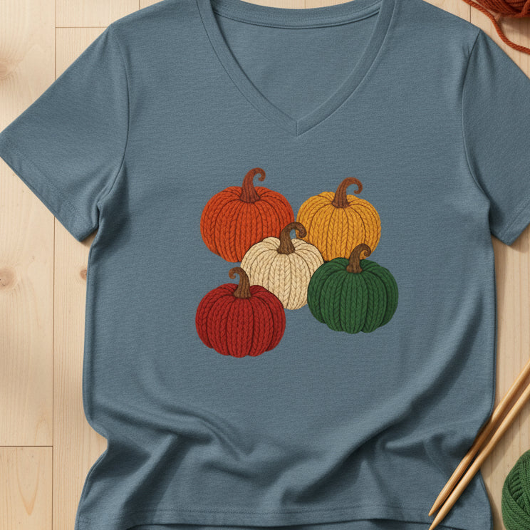 Pumpkins V Neck T-Shirt Heather Slate / S