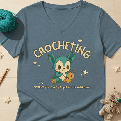 Punching People Is Frowned Upon V Neck T-Shirt Heather Slate / S