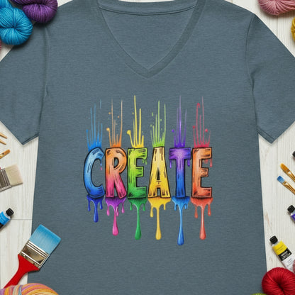 Rainbow Create V Neck T-Shirt Heather Slate / S