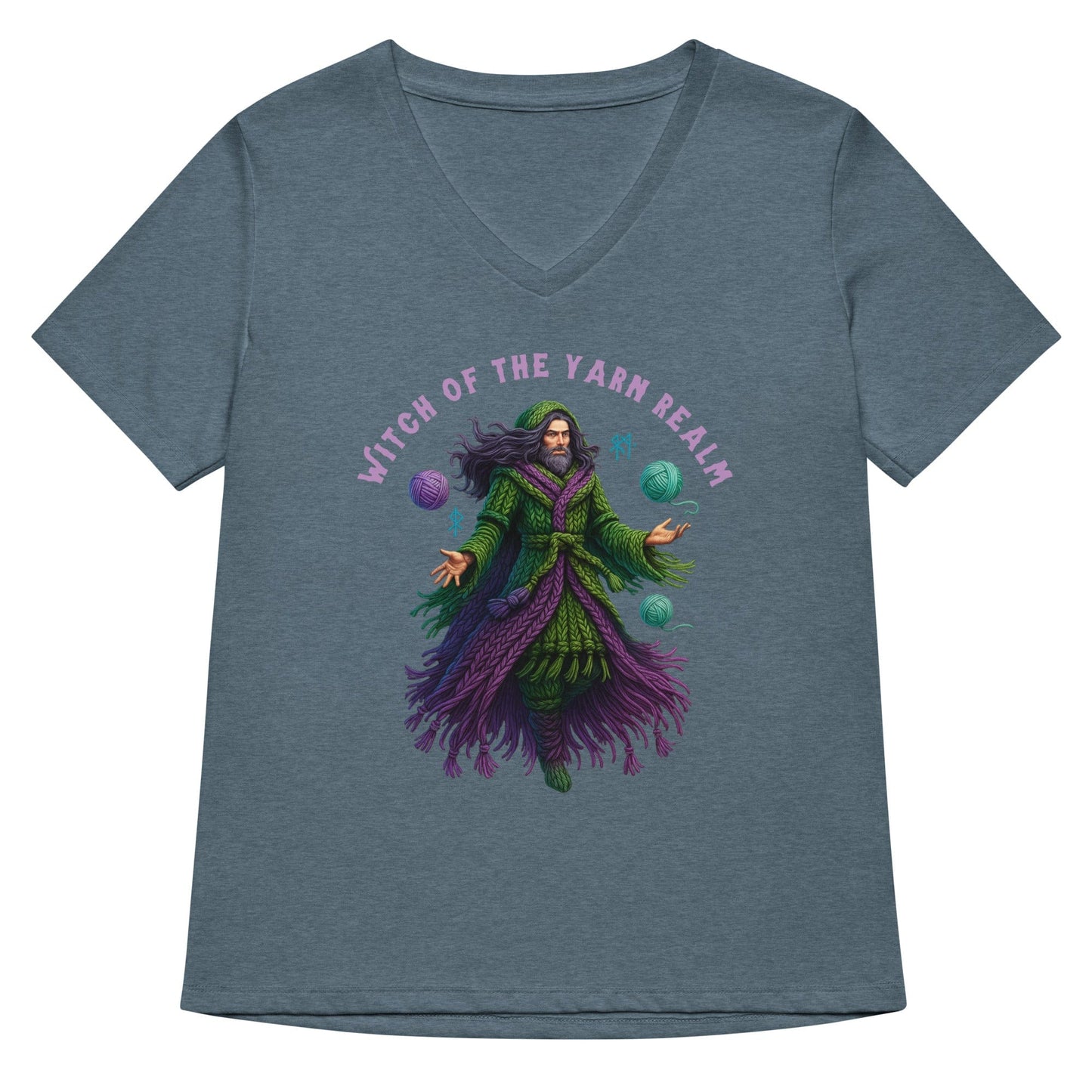 Warlock of the Yarn Realm V Neck T-Shirt Heather Slate / S