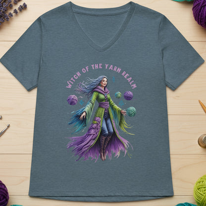 Witch of the Yarn Realm V Neck T-Shirt Heather Slate / S