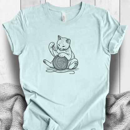 Cat Playing with Yarn T-Shirt Ice Blue / S