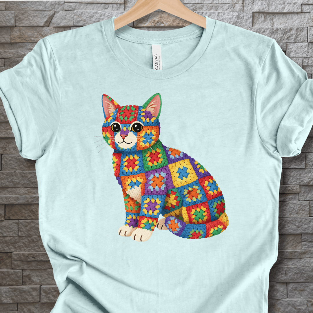 Crochet Cat T-Shirt Ice Blue / S