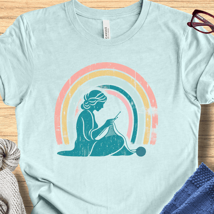 Retro Knitting Graphic T-Shirt Ice Blue / S