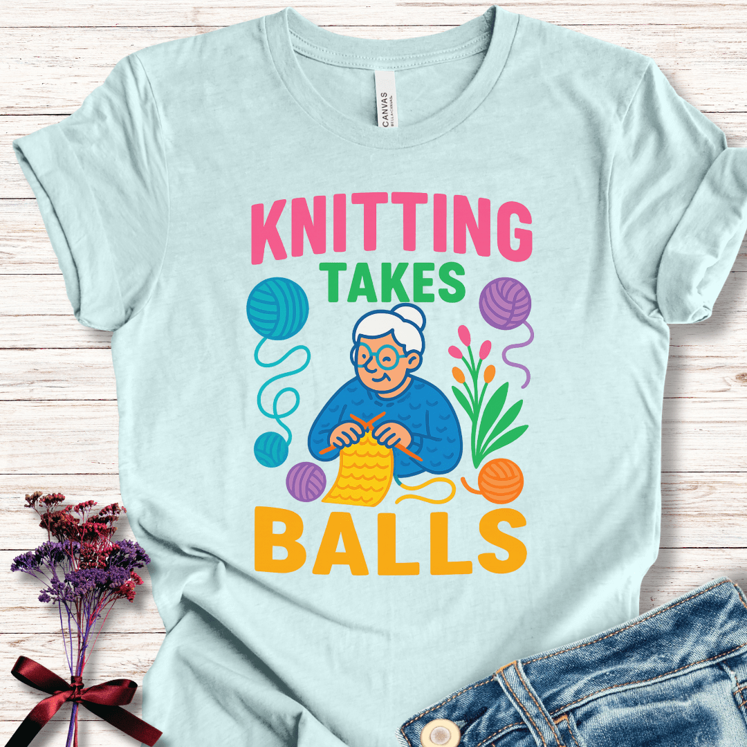 Knitting Takes Balls T-Shirt Ice Blue / XS