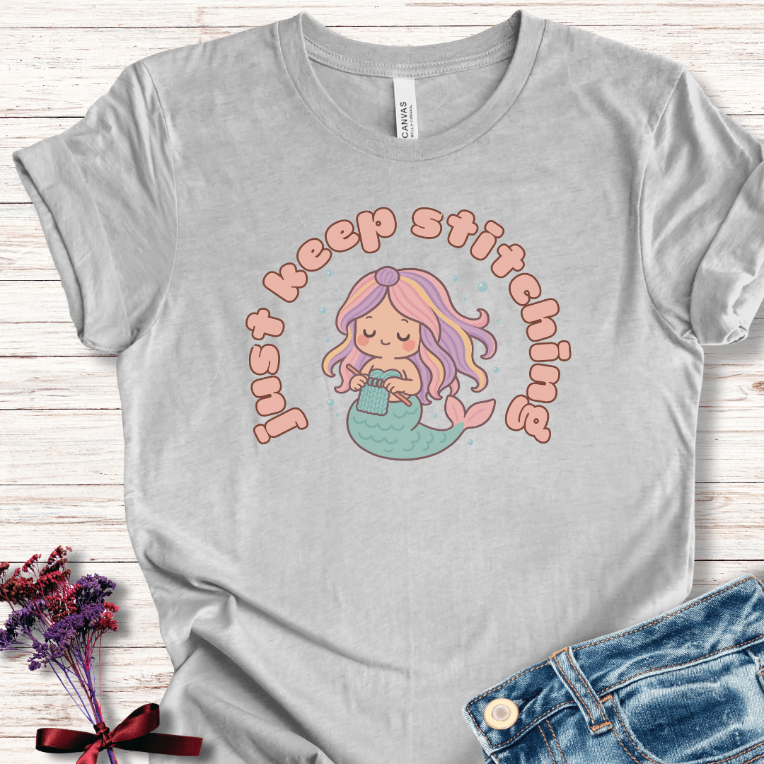 Just Keep Stitching Mermaid T-Shirt Light Grey / XS