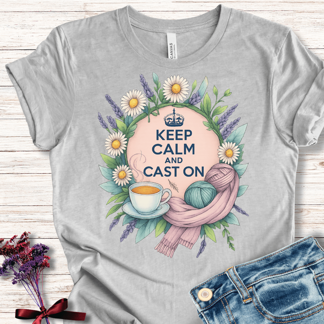 Keep Calm and Cast On T-Shirt Light Grey / XS