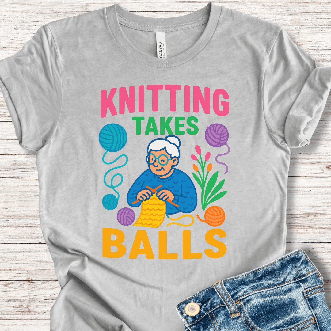 Knitting Takes Balls T-Shirt Light Grey / XS
