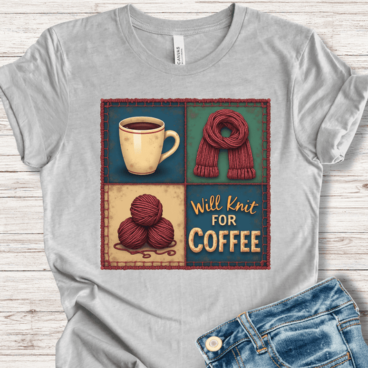 Will Knit for Coffee T-Shirt (square) Light Grey / XS
