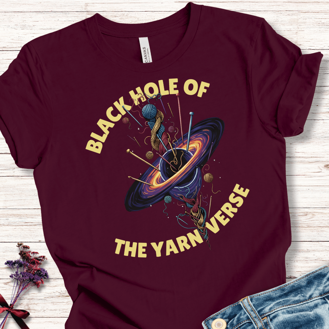 Black Hole of the Yarniverse T-Shirt Maroon / S