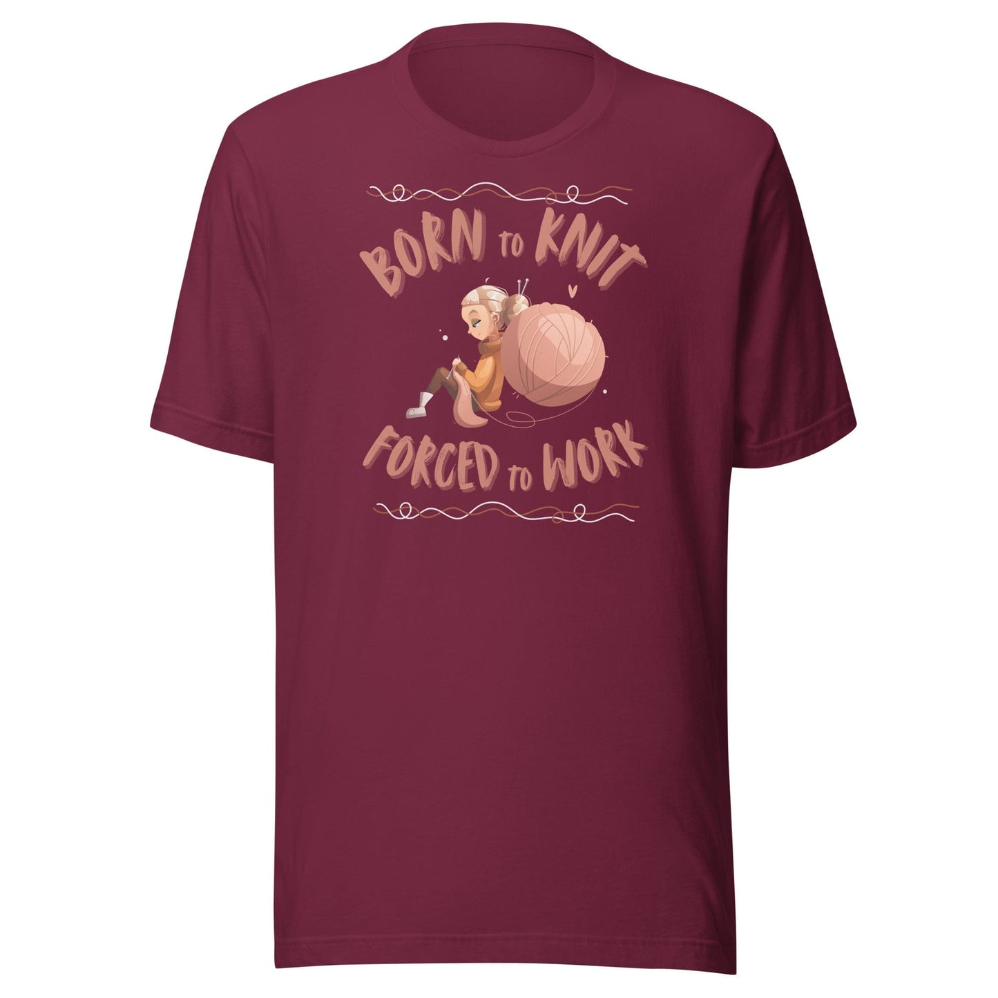 Born to Knit Crew Neck T-Shirt Maroon / S