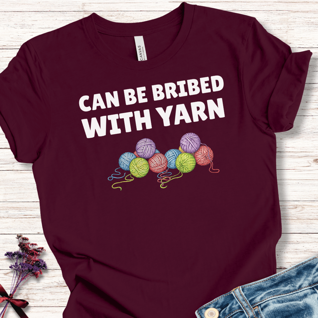 Bribed With Yarn T-Shirt Maroon / S
