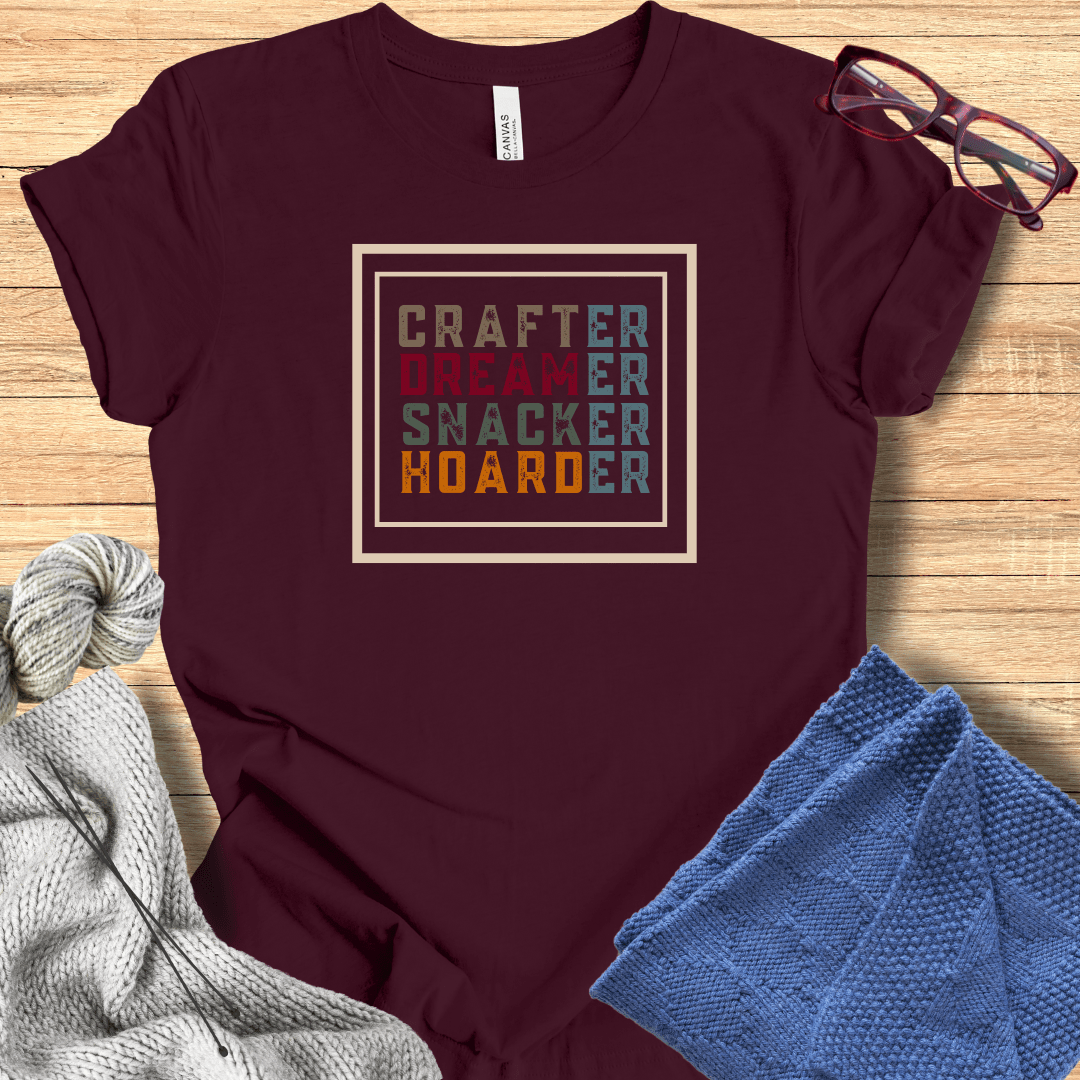 Crafter / Dreamer (with border) T-Shirt Maroon / S