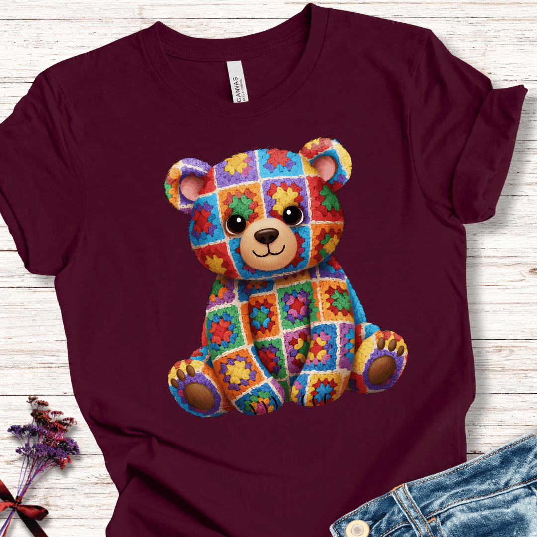 Crochet Bear T-Shirt Maroon / S