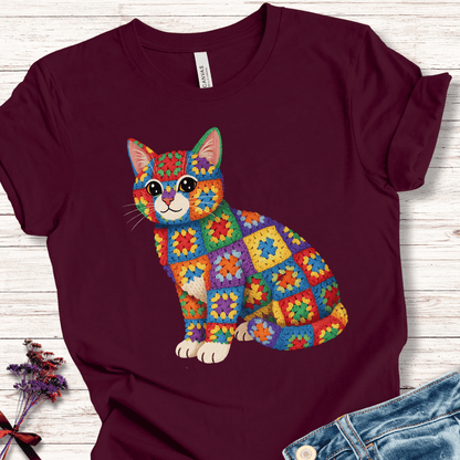 Crochet Cat T-Shirt Maroon / S