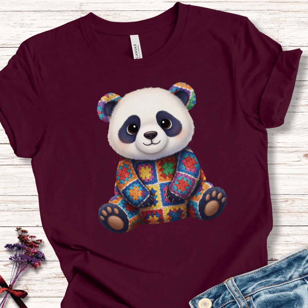 Crochet Panda T-Shirt Maroon / S