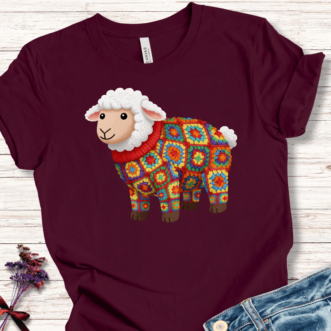 Crochet Sheep T-Shirt Maroon / S