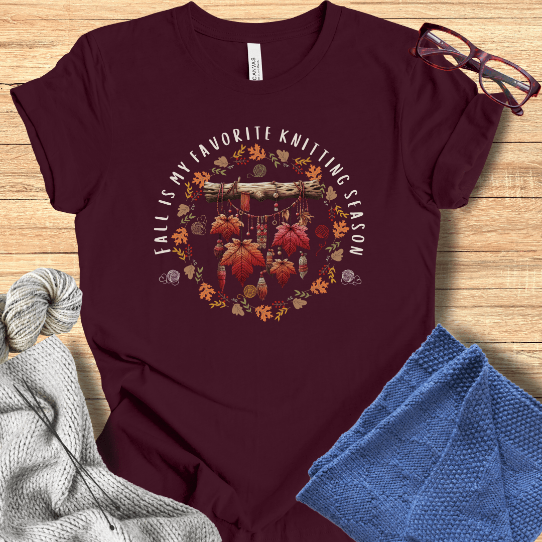 Fall is my Knitting Season T-Shirt Maroon / S