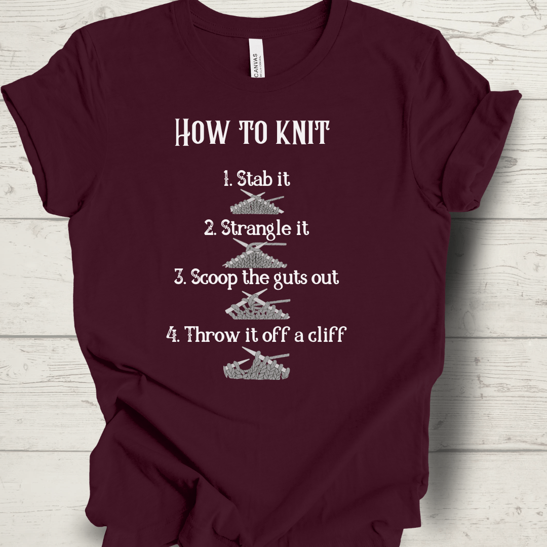 Funny How to Knit T-Shirt Maroon / S