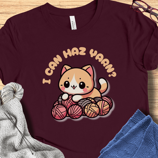 I can haz yarn? T-Shirt Maroon / S